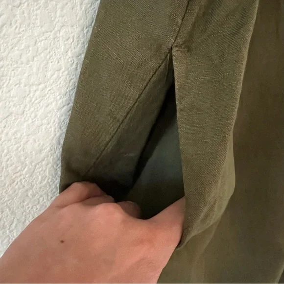 Faherty Linen Blend Palos Verdes Shirt Dress Olive Green Utility Coastal SZ L - Picture 8 of 16